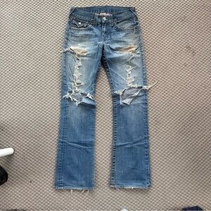 Vintage 2000s true religion super distressed bootcut jeans